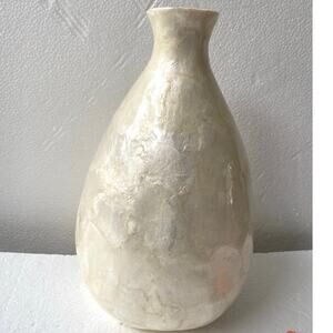 Pottery Vase Covered In Capiz Shell  Tall, Vintage
